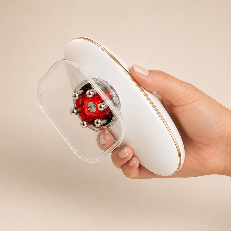 The FirmPro in de hand met cupping- en EMS-koppen